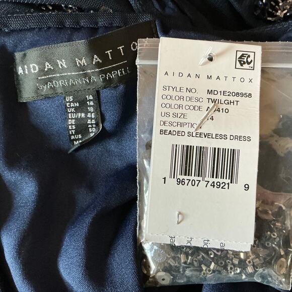 Aidan Mattox Beaded Tulle Sleeveless A-Line Midi Cocktail Dress Blue Size 14 - Picture 10 of 12